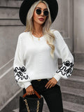 Contrast Drop Shoulder Round Neck Sweater - Trendsi