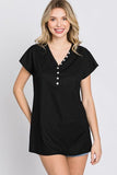 Heimish Full Size Front Button V-Neck Short Sleeve T-Shirt - Trendsi