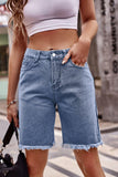 Raw Hem Denim Shorts with Pockets - Trendsi
