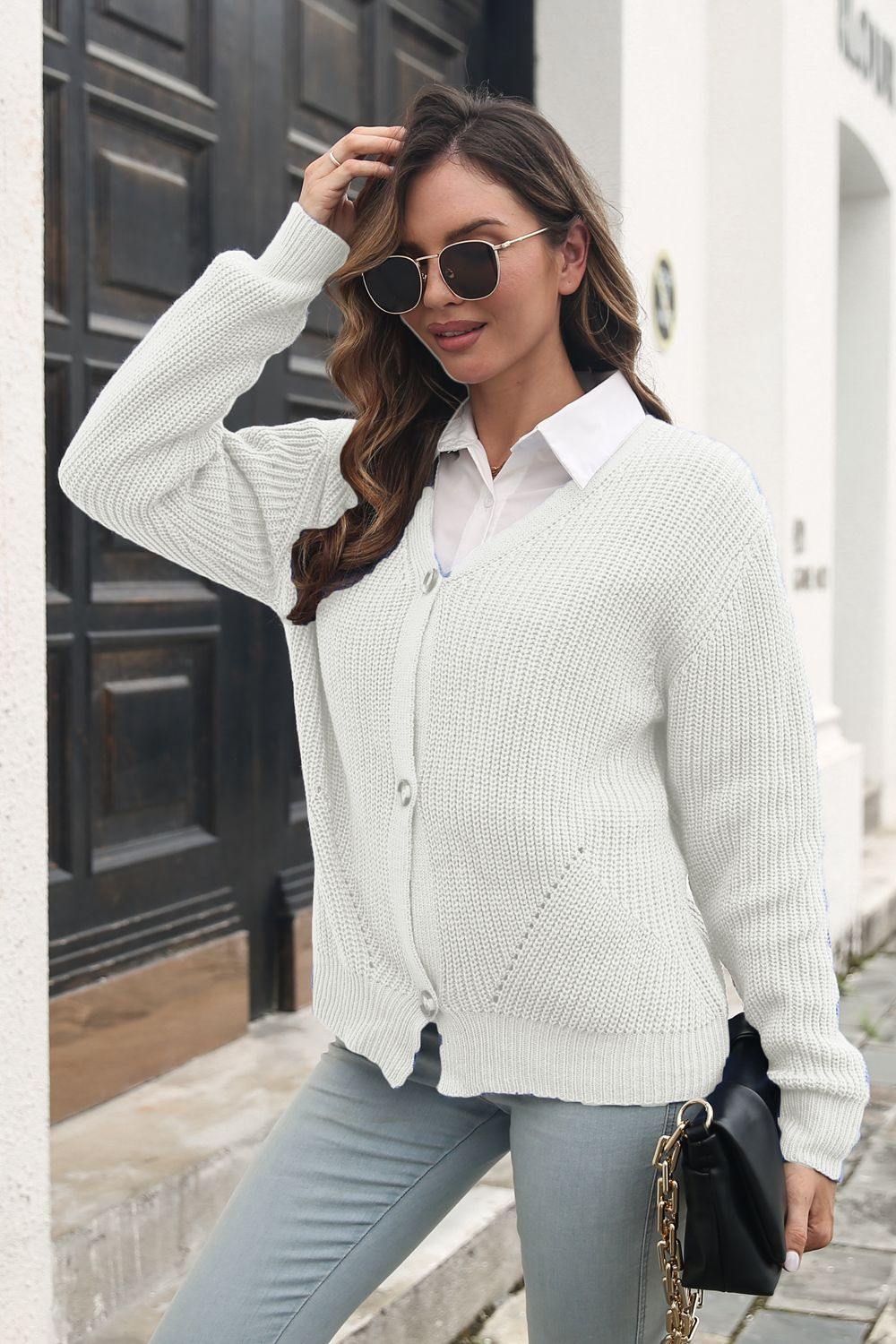 Button Down Ribbed Trim Cardigan - Trendsi