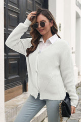 Button Down Ribbed Trim Cardigan - Trendsi