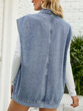 Collared Neck Sleeveless Denim Top with Pockets - Trendsi - Flyclothing LLC