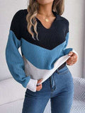 Color Block Dropped Shoulder Sweater - Trendsi - Flyclothing LLC