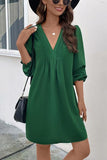 Ruched V-Neck Flounce Sleeve Dress - Trendsi