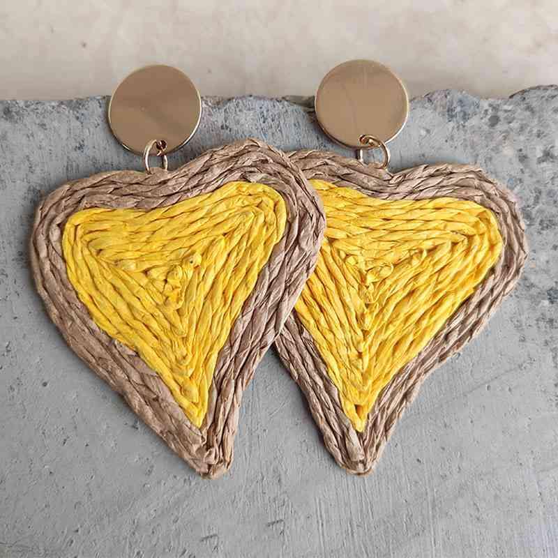 Raffia Grass Heart Teardrop Earrings - Flyclothing LLC