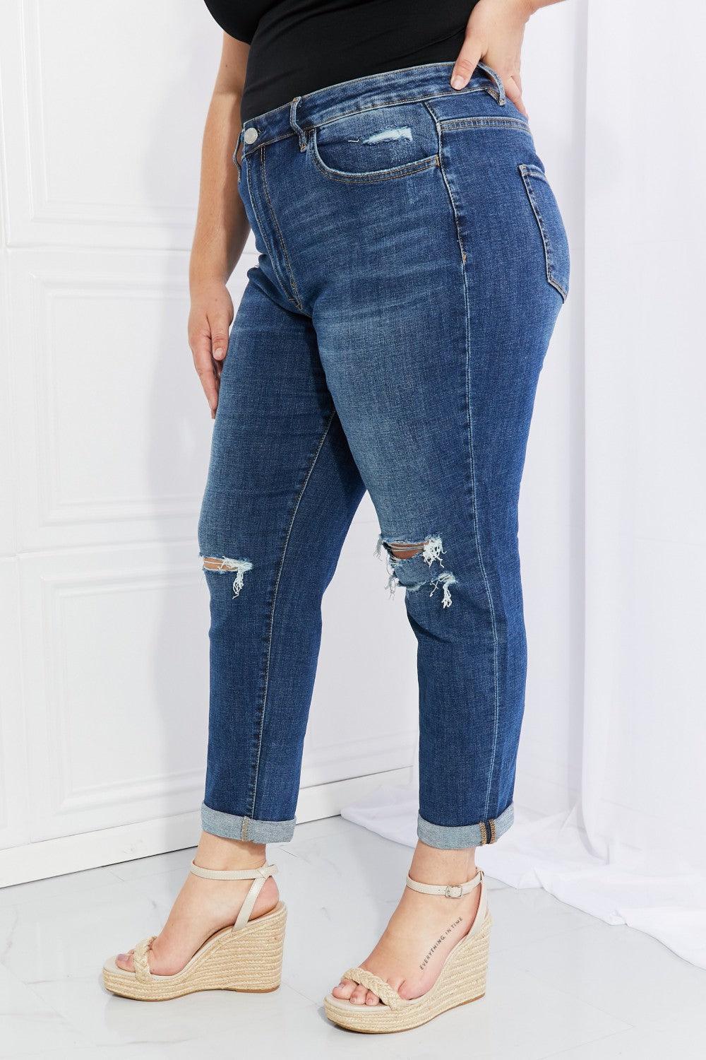 VERVET Full Size Distressed Cropped Jeans with Pockets - Flyclothing LLC