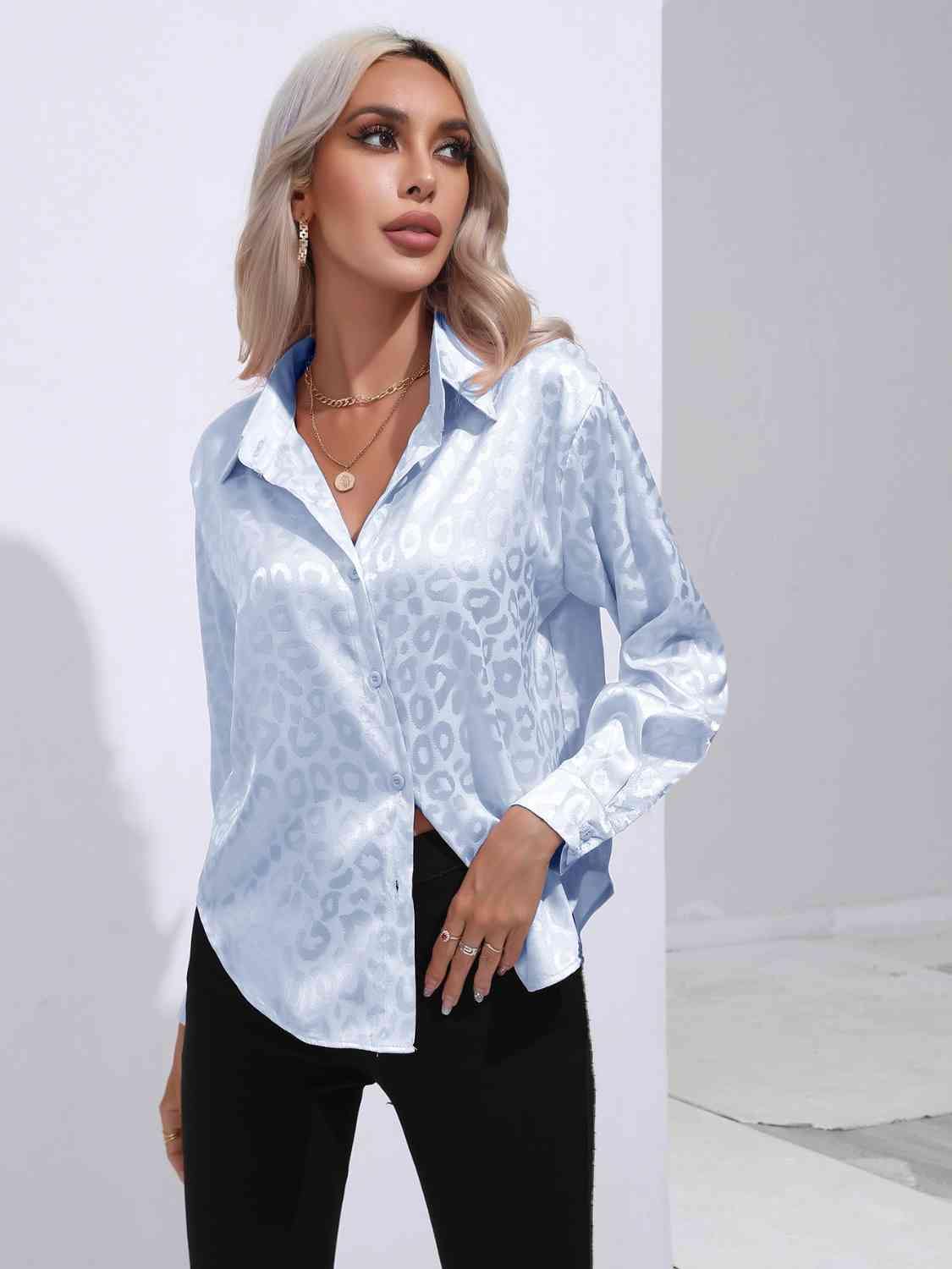 Printed Collared Neck Buttoned Shirt - Trendsi