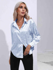Printed Collared Neck Buttoned Shirt - Trendsi