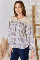 Hailey & Co Full Size Lace Detail Printed Blouse - Trendsi - Flyclothing LLC