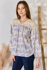 Hailey & Co Full Size Lace Detail Printed Blouse - Trendsi