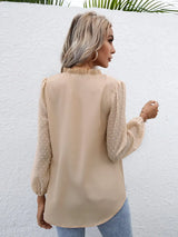 Swiss Dot Frill Trim Puff Sleeve Blouse - Trendsi - Flyclothing LLC
