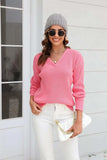 Ribbed V-Neck Dropped Shoulder Knit Top - Trendsi - Flyclothing LLC