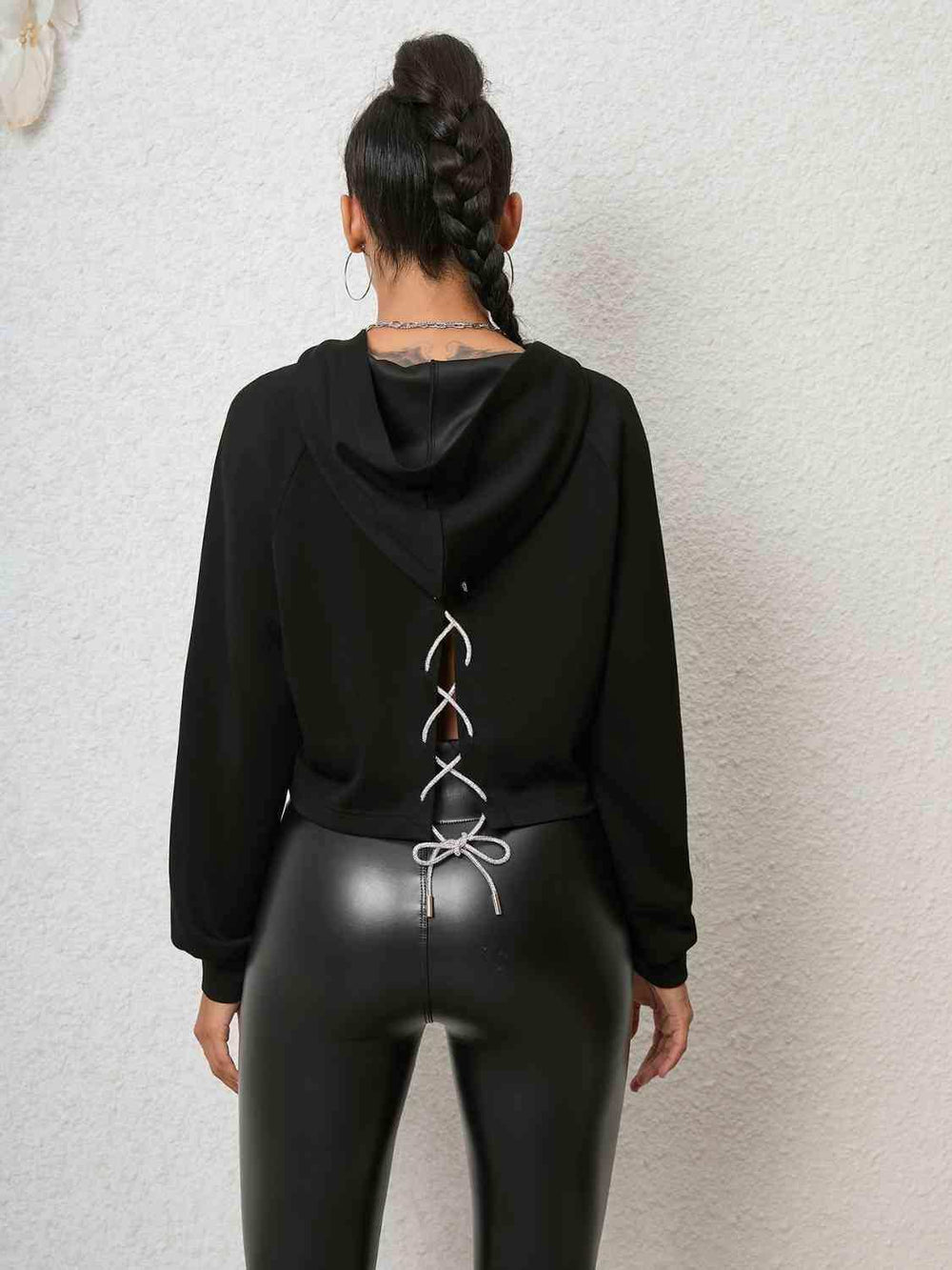Lace-Up Long Sleeve Hoodie - Trendsi - Flyclothing LLC