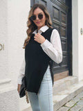 Frayed Hem Slit Sweater Vest - Trendsi - Flyclothing LLC