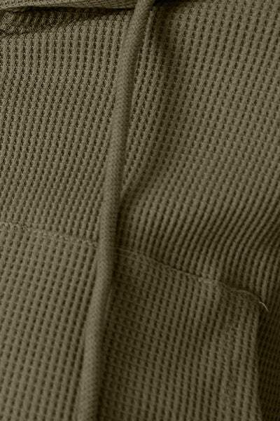 Waffle-Knit Drawstring Zip Up Hoodie - Trendsi - Flyclothing LLC