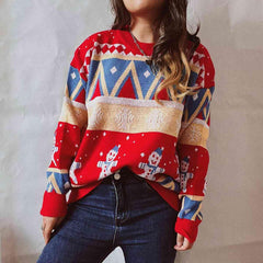 Printed Round Neck Long Sleeve Sweater - Trendsi