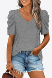 V-Neck Puff Sleeve Tee - Flyclothing LLC