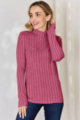 Basic Bae Full Size Ribbed Mock Neck Long Sleeve T-Shirt - Trendsi - Flyclothing LLC