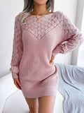 Openwork Boat Neck Sweater Dress - Trendsi