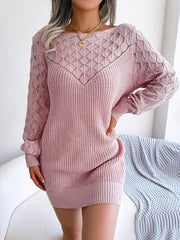Openwork Boat Neck Sweater Dress - Trendsi
