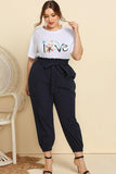 Graphic Tee and Belted Paperbag Joggers Set - Trendsi