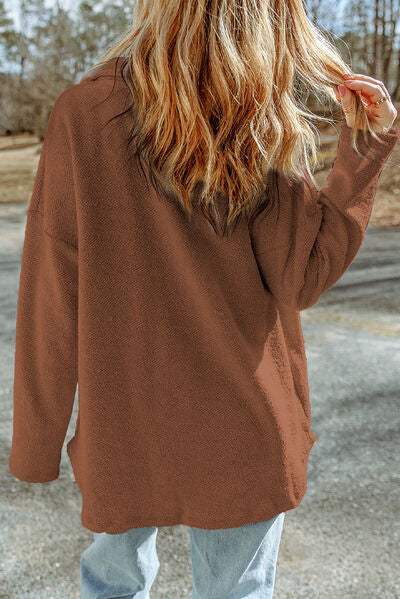 Pocketed Button Up Droppped Shoulder Jacket - Trendsi - Flyclothing LLC