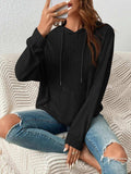 Ribbed Dropped Shoulder Drawstring Hoodie - Trendsi - Flyclothing LLC