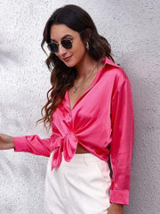 Button Up Collared Neck Long Sleeve Shirt - Trendsi