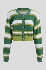 Striped Button Up Dropped Shoulder Cardigan - Trendsi - Flyclothing LLC