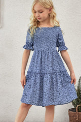 Girls Printed Smocked Flounce Sleeve Dress - Flyclothing LLC