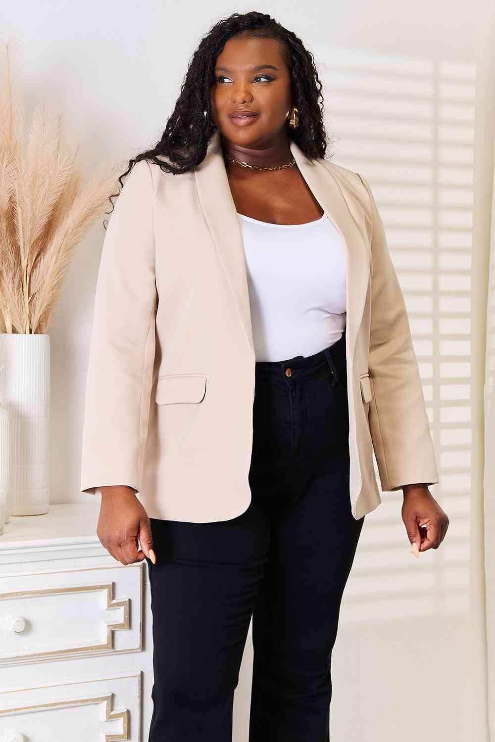 Double Take Shawl Collar Long Sleeve Blazer - Trendsi - Flyclothing LLC