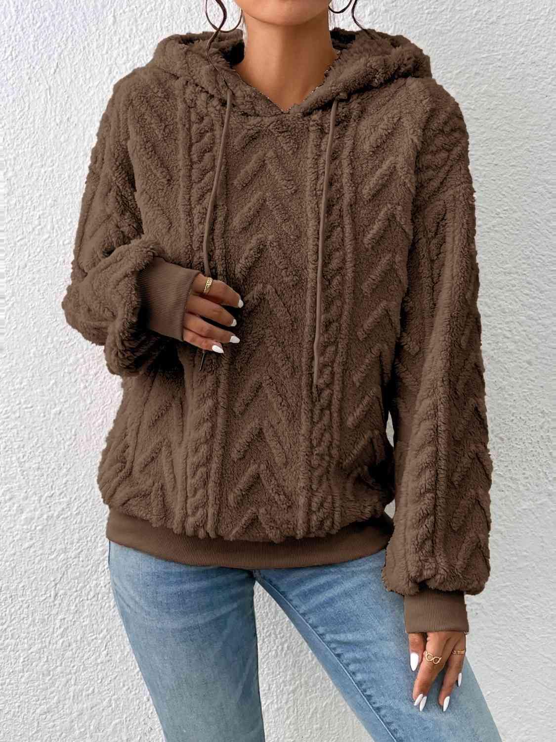 Drawstring Long Sleeve Hoodie - Trendsi