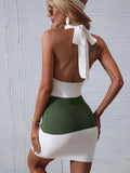 Color Block Halter Neck Knit Dress - Trendsi - Flyclothing LLC