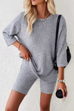 Ribbed Round Neck Top and Shorts Set - Trendsi - Flyclothing LLC