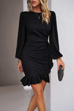 Ruched Ruffled Balloon Sleeve Mini Dress - Trendsi - Flyclothing LLC