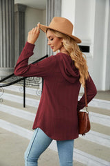 Long Sleeve Hooded Blouse - Trendsi
