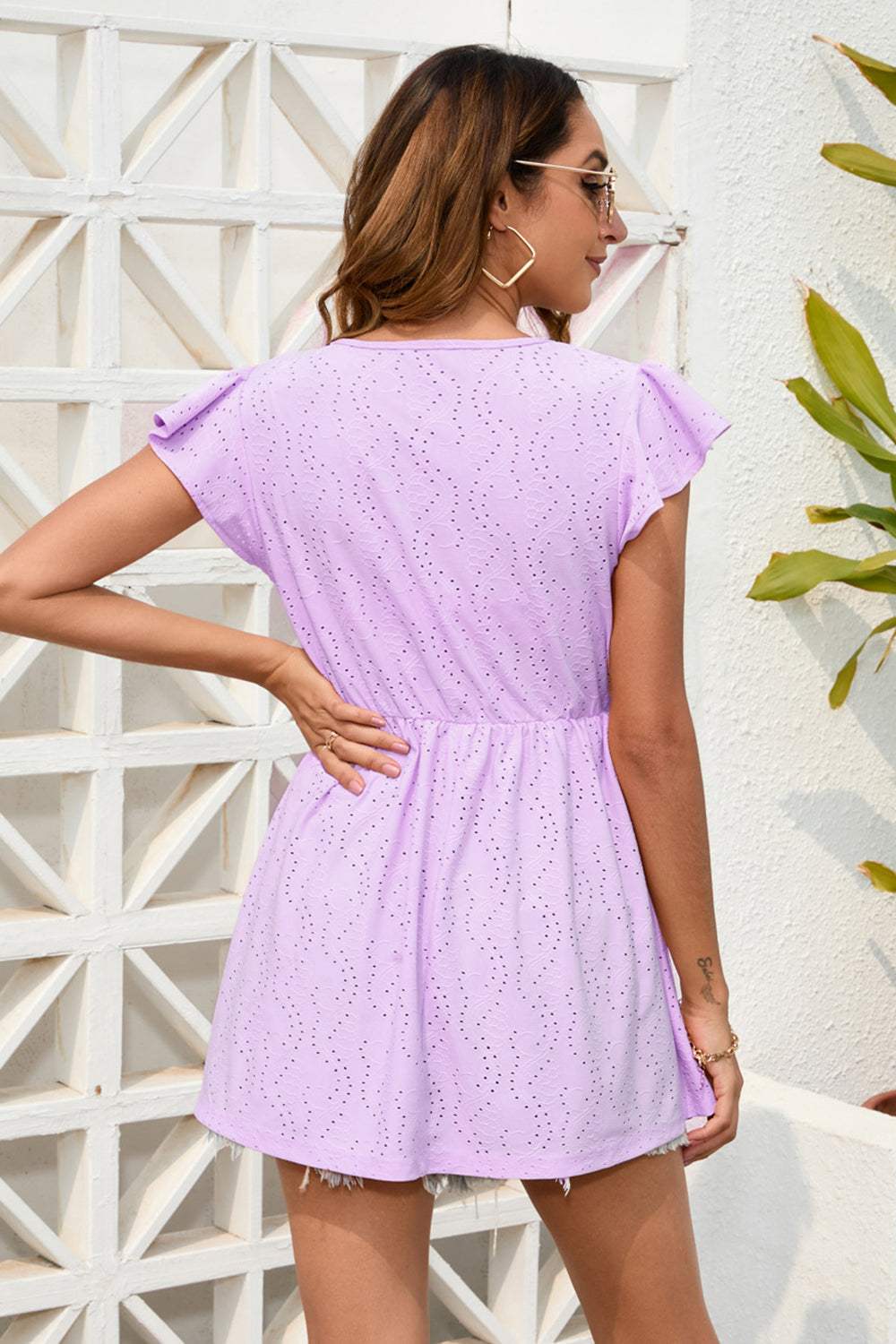 Decorative Button V-Neck Cap Sleeve Blouse - Trendsi - Flyclothing LLC