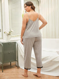 Plus Size Lace Trim Slit Cami and Pants Pajama Set - Trendsi