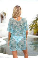 Openwork V-Neck Half Sleeve Cover Up - Trendsi - Flyclothing LLC