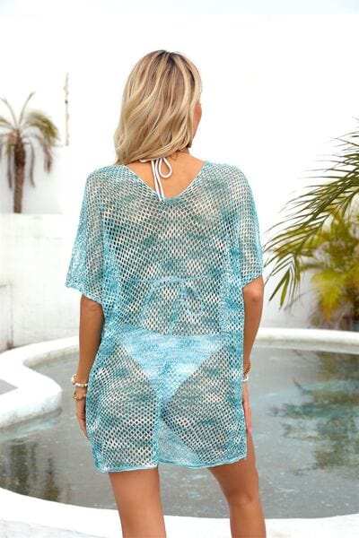 Openwork V-Neck Half Sleeve Cover Up - Trendsi - Flyclothing LLC
