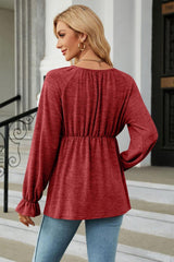 Round Neck Flounce Sleeve Blouse - Trendsi