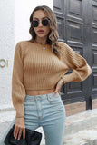 Cropped Round Neck Raglan Sleeve Ribbed Pullover Sweater - Trendsi - Flyclothing LLC