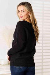 Double Take Sequin Graphic Dolman Sleeve Knit Top - Trendsi - Flyclothing LLC