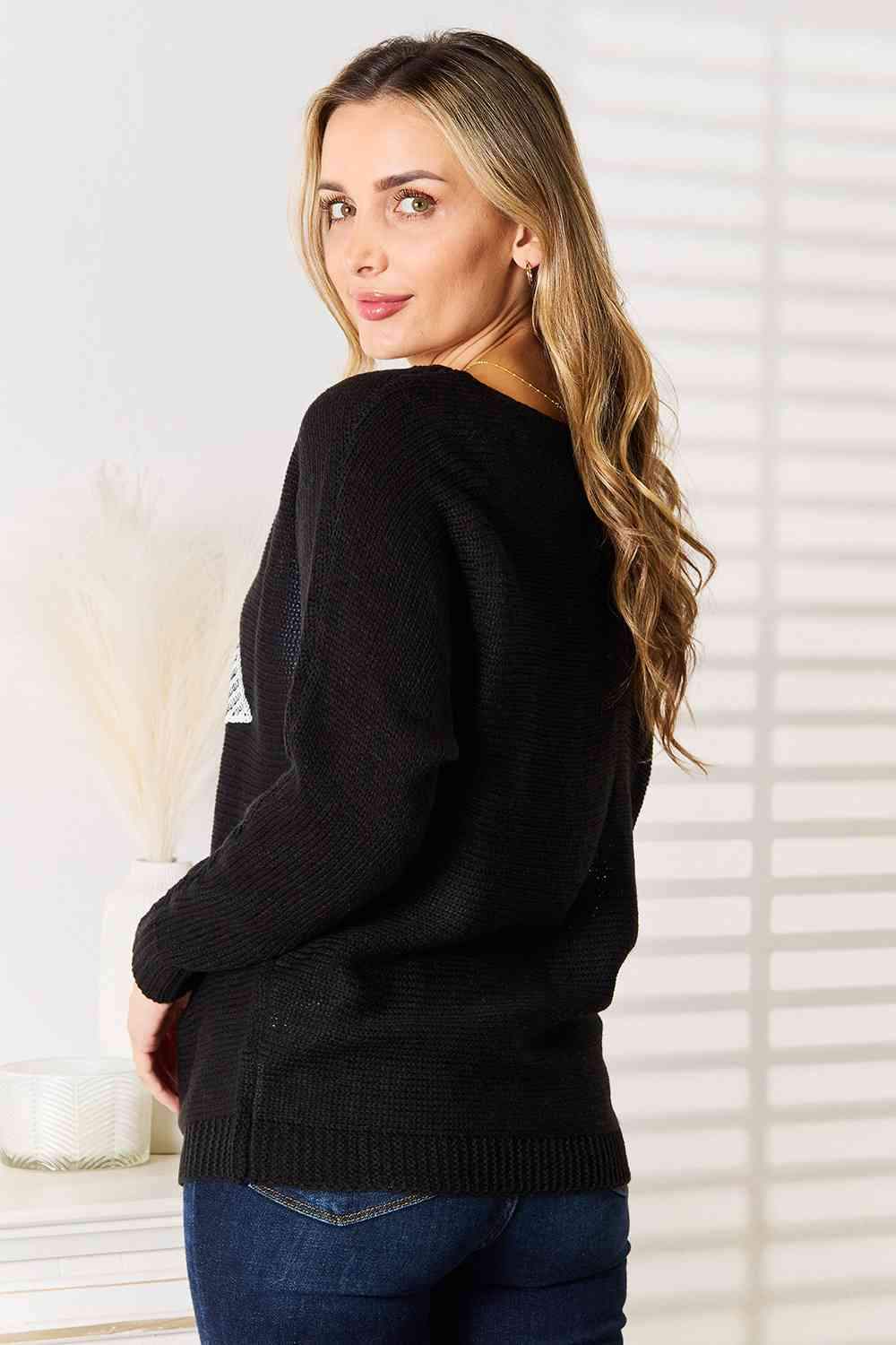 Double Take Sequin Graphic Dolman Sleeve Knit Top - Trendsi - Flyclothing LLC