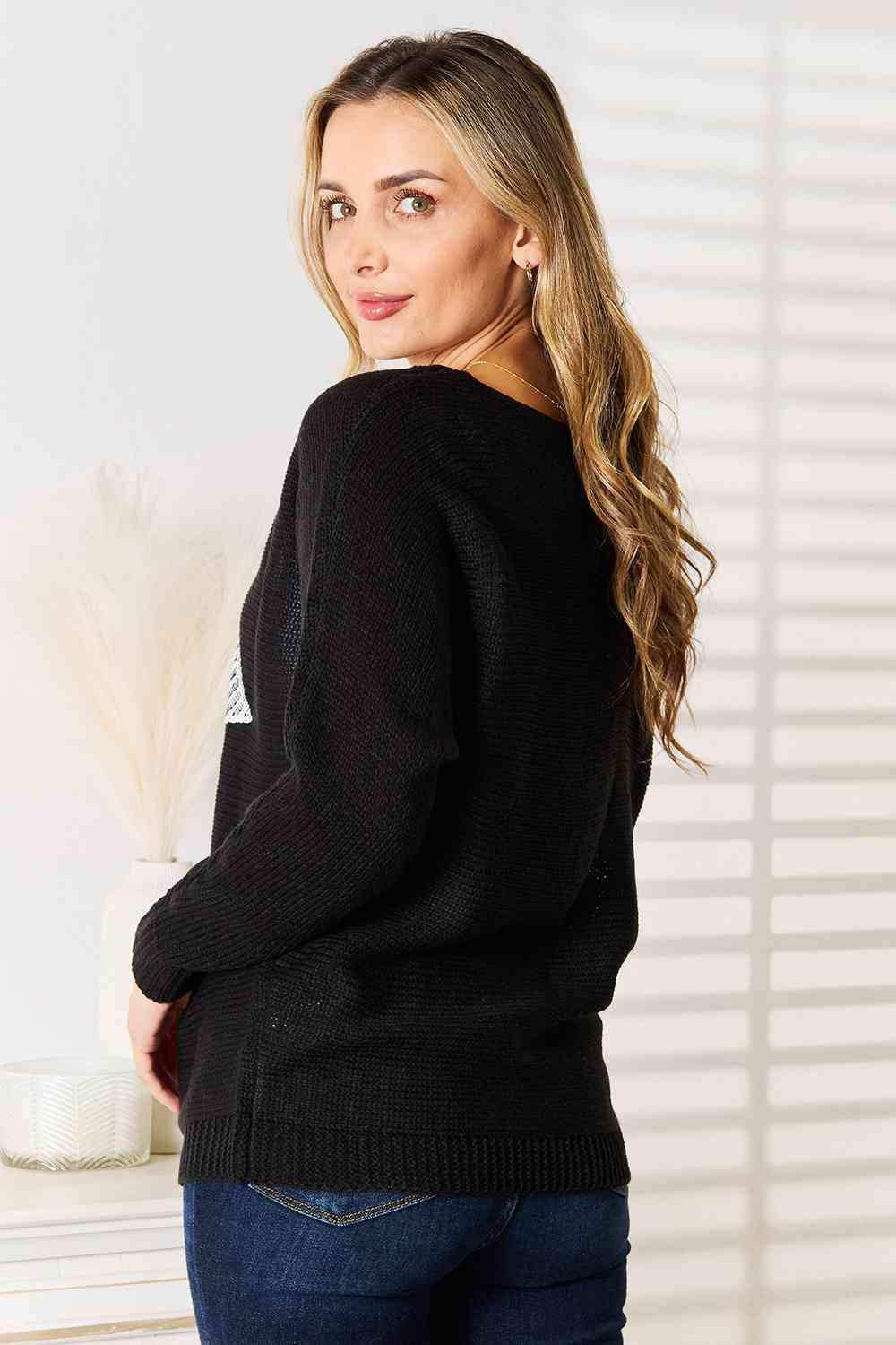 Double Take Sequin Graphic Dolman Sleeve Knit Top - Trendsi - Flyclothing LLC