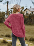 Round Neck Long Sleeve Buttoned T-Shirt - Trendsi