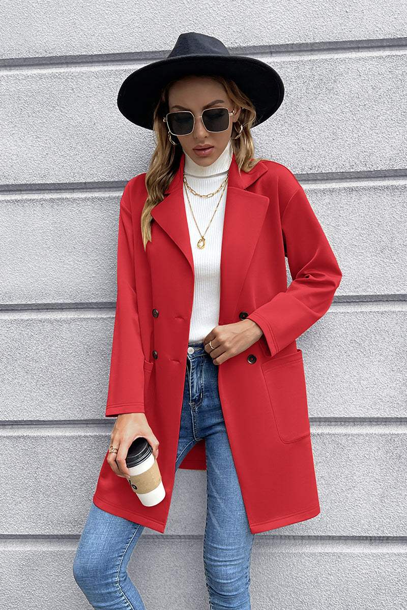 Lapel Collar Long Sleeve Blazer - Trendsi - Flyclothing LLC