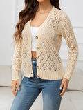 Openwork V-Neck Buttoned Knit Top - Trendsi