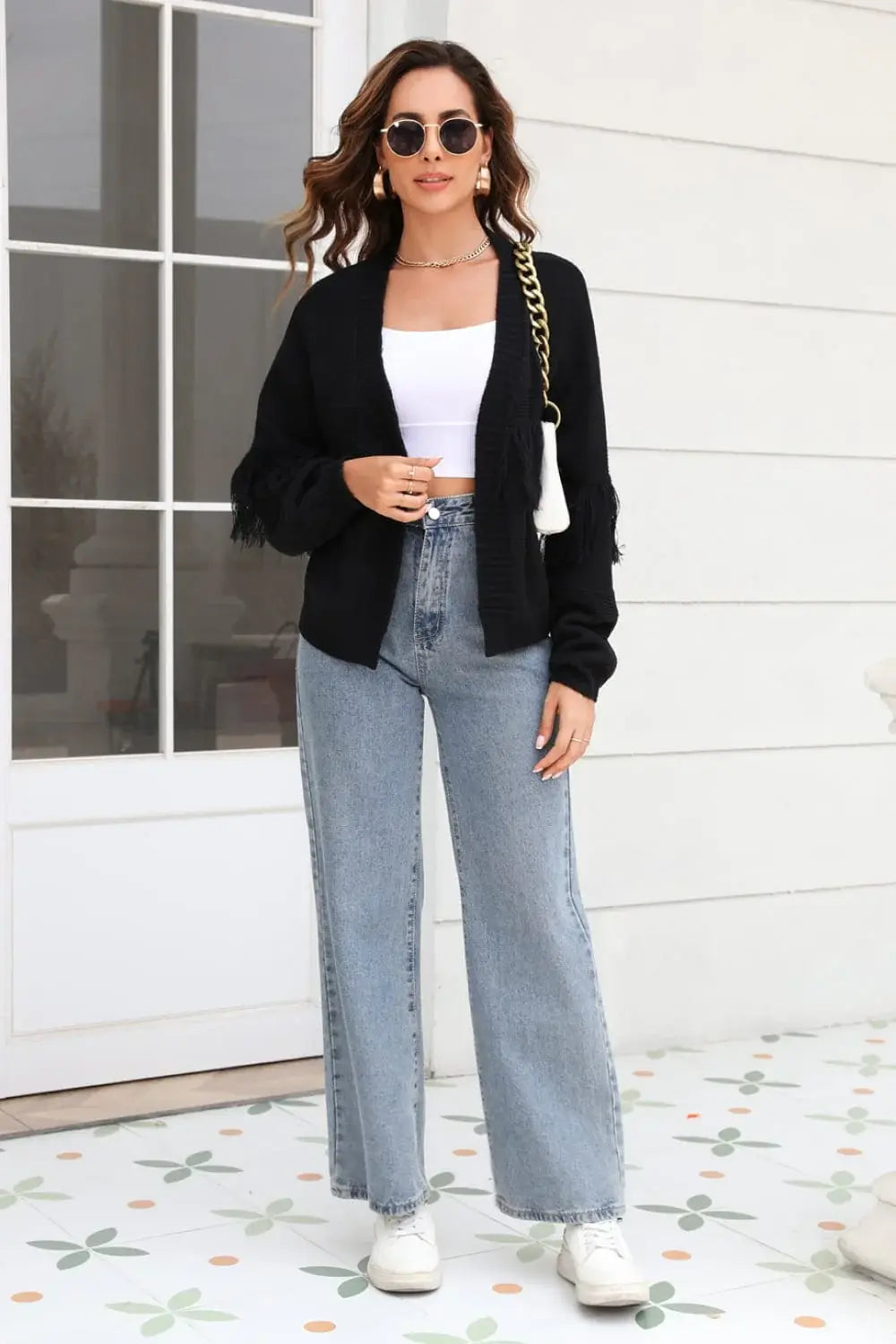 Fringe Trim Open Front Cardigan - Trendsi - Flyclothing LLC