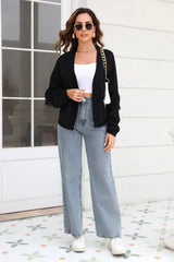Fringe Trim Open Front Cardigan - Trendsi - Flyclothing LLC